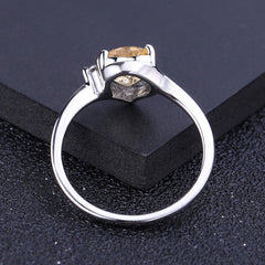 Natural Yellow Crystal Fashion Heart-shaped Silver Ring for Women