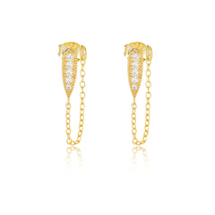 Pear Drop Zircon Chain Tassel Silver Studs Earrings for Women