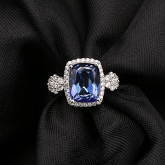 Vintage Luxury Soleste Halo Radiant Cut Crystal S925 Silver Ring