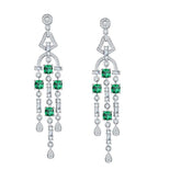 Tassels Lab-Created Emerald Silver Drop Earrings