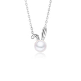 Bunny with Pearl Pendant Silver Necklace for Women