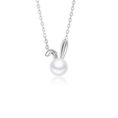 Bunny with Pearl Pendant Silver Necklace for Women