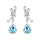 Sky Blue Natural Topaz 6*8mm - Platinum Plated - Drop Silver Earring for Women