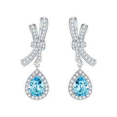 Sky Blue Natural Topaz 6*8mm - Platinum Plated - Drop Silver Earring for Women