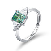 2.0 Carat Radiant Cut Green Moissanite Silver Ring