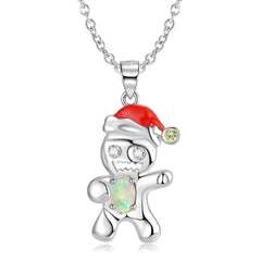 Christmas Snow Cookie Man Zircon Silver Necklace
