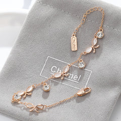Mother of Pearl Butterfly with Zircon Silver Bracelet for Women
