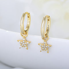 Full Zircon Star Silver Drop Earrings for Women
