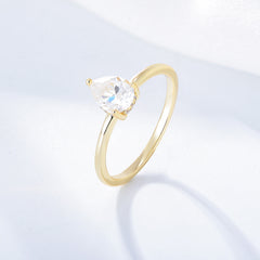 White Zircon Pear Drop Solitaire Sterling Silver Ring