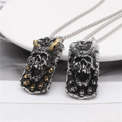 Halloween Horn Monster Skull Rectangel Titanium Steel Pendant for Men