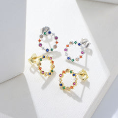 Colourful Mardi Gras Earrings-Zircon Wreath Silver Studs Earrings for Women
