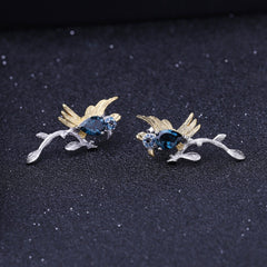 Magpie Design 925 Silver Natural London Blue Topaz Earrings for Women