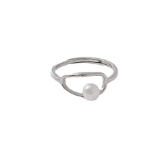 Hollow Oval Shape with Pearl Silver Ring for Women