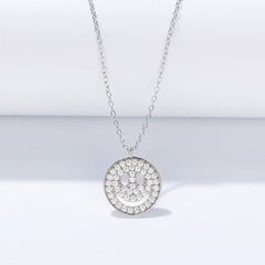 Circle Smiley Micro-set Zircon Pendant Sterling Silver Collarbone Necklace for Women