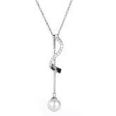 Curved Shape with Pearl Tassel Silver Necklace
