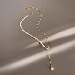 Two Colours - Freshwater Pearls - Half Pearls Silver Collarbone Necklace for Women