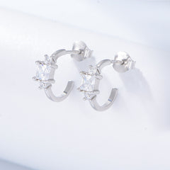 Geometric Square Zircon Sterling Silver Studs Earrings for Women