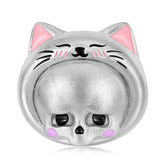 Halloween Cute Cat Hood Skull Frosted Silver Pendant