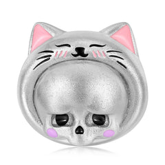 Halloween Cute Cat Hood Skull Frosted Silver Pendant