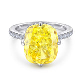 (6CT) Ice Cut Oval Yellow Zircon Cathedral Silver Ring for Women