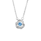 Rose with Round Zircon Pendant Silver Necklace for Women