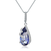 European Design Inlaid Natural Crystal Pear Drop Pendant Silver Necklace for Women