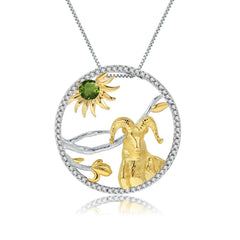Chinese Style Element Design Zodiac Series Goat Natural Gemstone Pendant Silver Necklace for Women