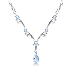 European Premium Luxury Design Inlaid Natural Topaz Pendant High-grade Sweater Chain Sterling Silver Necklace for Women