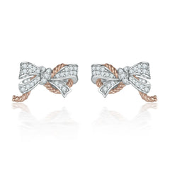 Zircon Bowknot Hemp Rope Sterling Silver Stud Earrings