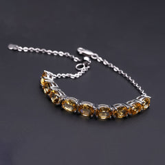 Row of Oval Natural Yellow Crystal Silver Bracelet