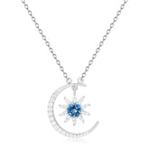 French Romantic Design Inlaid Natural Topaz Moon Sun Pendant Silver Necklace for Women