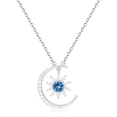 French Romantic Design Inlaid Natural Topaz Moon Sun Pendant Silver Necklace for Women