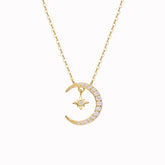(Two Colours) White Zircon Moon Star Pendants Collarbone Necklace for Women