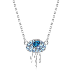 Fashion Style Inlaid with Natural Topaz Jellyfish Pendant Silver Necklace for Women