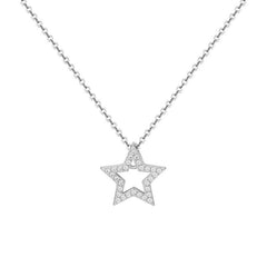 Hollow Zircon Star Pendant Silver Necklace for Women