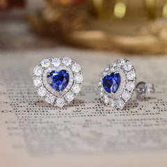 Halo Heart Shape Lab Created Sapphires Studs