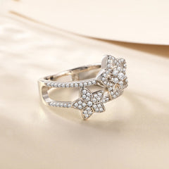 Hollow Full Zircon Star Double Layer Sterling Silver Ring