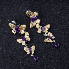 Colourful Gemstone Beading Butterfly Design Silver Drop Earrings for Women