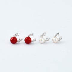Pearl Deer with Zircon Antler Silver Stud Earrings for Women