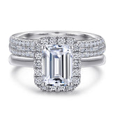 Emerald Cut Zircon Soleste Halo Silver Ring Set for Women