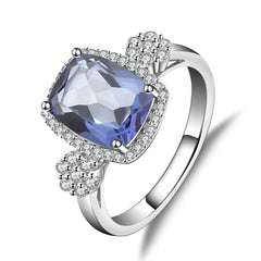 Vintage Luxury Soleste Halo Radiant Cut Crystal S925 Silver Ring