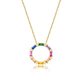 Colourful Rectangle Zircon Ring Pendant Silver Necklace for Women