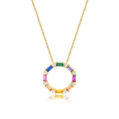 Colourful Rectangle Zircon Ring Pendant Silver Necklace for Women