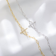 Geometric Oval with Zircon Silver Bracelet for Women