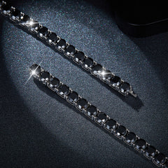 Round Cut Black Moissanite Silver Tennis Bracelet