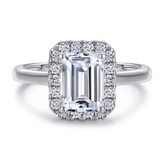 Emerald Cut Zircon Soleste Halo Silver Ring Set for Women