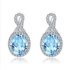 European Vintage Style Topaz Oval Shape Silver Studs for Women