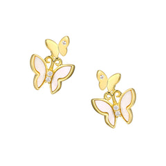 Double Butterfly Mother-of-pearl and Zircon Silver Studs Earrings for Women