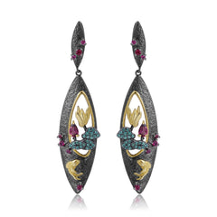 Premium Natural Rose Pomegranate Silver Drop Earrings for Women