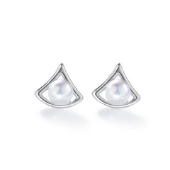 Hollow Geometric Triangle with Freshwater Pearl Silver Stud Earrings for Women